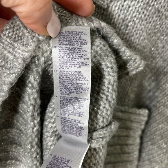 NYDJ Metallic Balloon Sleeve Sweater Heather Grey Size Large Ballet Neck - Picture 11 of 12